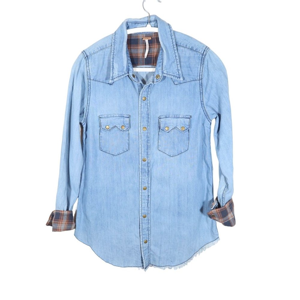 Free People Denim Blue Button Down Shirt